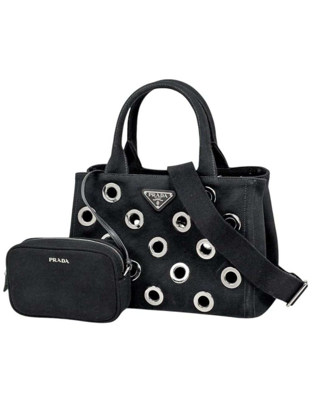 Prada Tote Bag Canapa 2-Way Canvas Nero